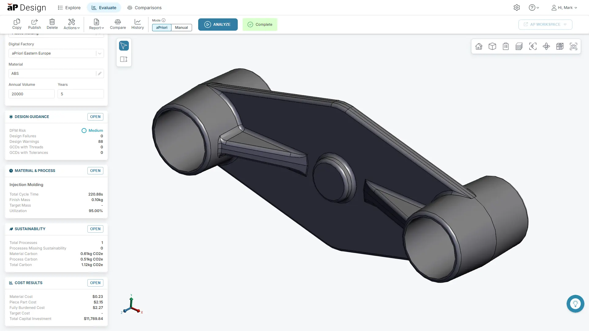 Screenshot of aPriori integration in aP Design