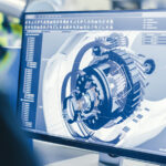 Computer screen with simulation of a part