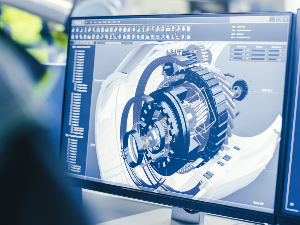 Computer screen with simulation of a part