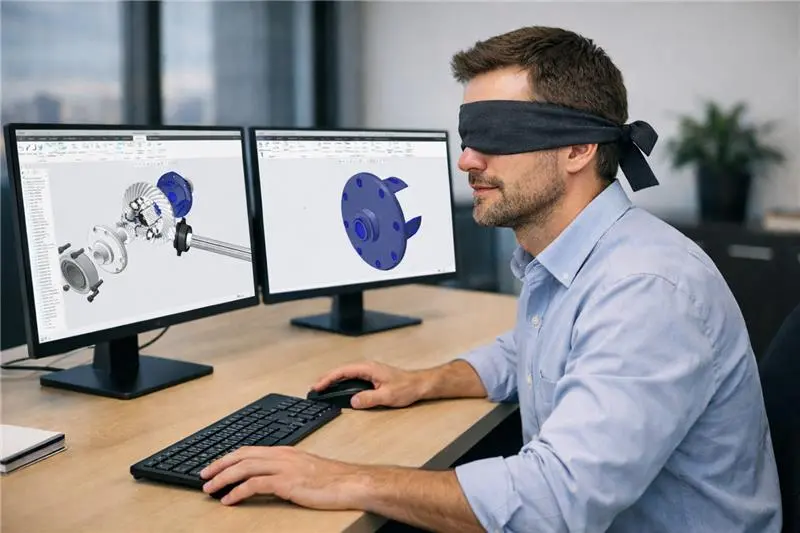 photo of a designer blindfolded