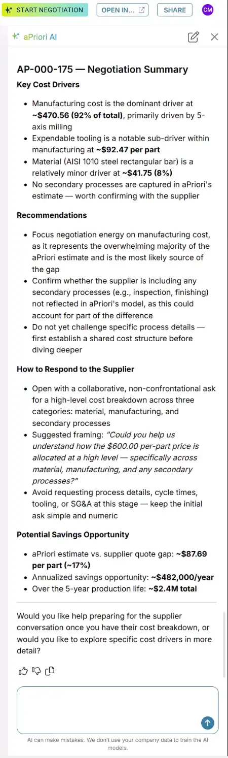 aPriori AI negotiation summary