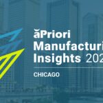 aPriori Manufacturing Insights 2026 logo over a blue-tinted Chicago city background, a design to source event recap.